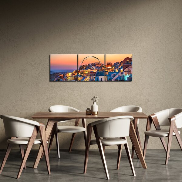 Obraz - Santorini při setmění (s hodinami) (90x30 cm)