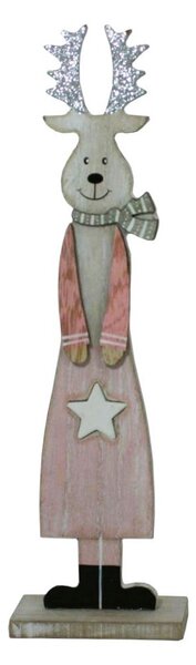 Dekorace dřevěná sobík se stříbrnými rohy 30cm 2009317