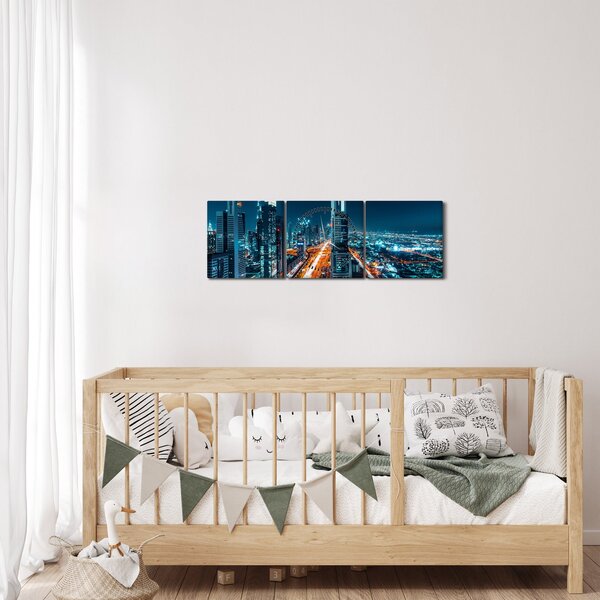 Obraz - Dubajská noc (s hodinami) (90x30 cm)