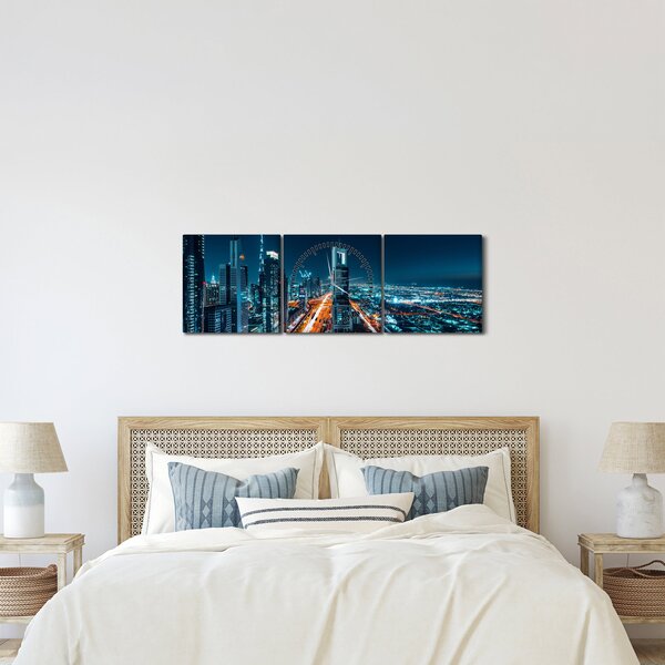 Obraz - Dubajská noc (s hodinami) (90x30 cm)
