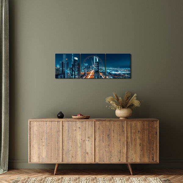 Obraz - Dubajská noc (s hodinami) (90x30 cm)