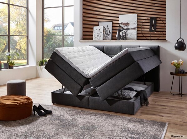 POSTEL BOXSPRING, 180/200 cm, antracitová Carryhome - Postele s úložným prostorem, Online Only