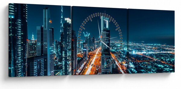 Obraz - Dubajská noc (s hodinami) (90x30 cm)