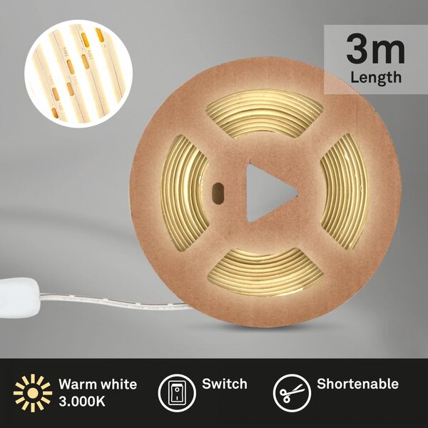 BRILO 2318480 COB LED Strip 3m, samolepící, teplá bílá, bílé - BRILO
