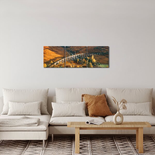 Obraz mostu ve skotském údolí (s hodinami) (90x30 cm)