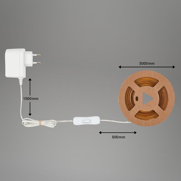 BRILO 2318480 COB LED Strip 3m, samolepící, teplá bílá, bílé - BRILO
