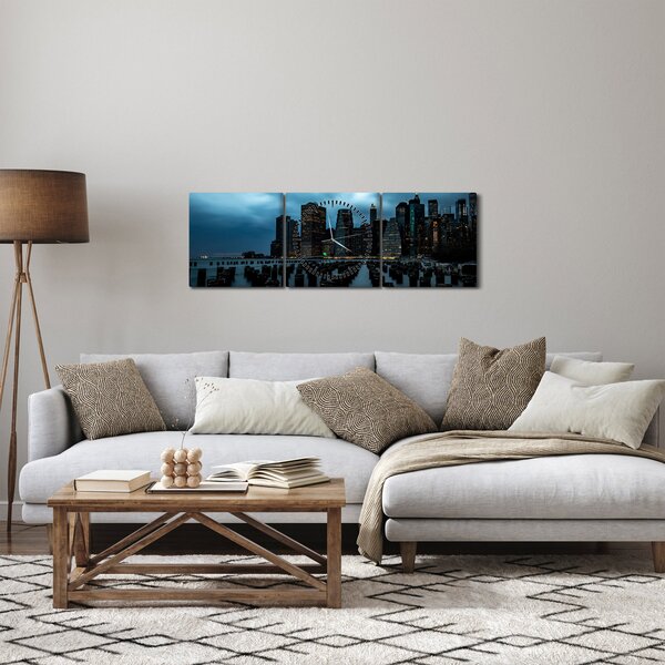 Obraz - Pohled na mrakodrapy New Yorku (s hodinami) (90x30 cm)
