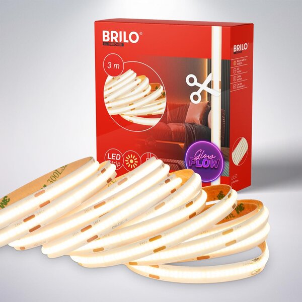 BRILO 2318480 COB LED Strip 3m, samolepící, teplá bílá, bílé - BRILO