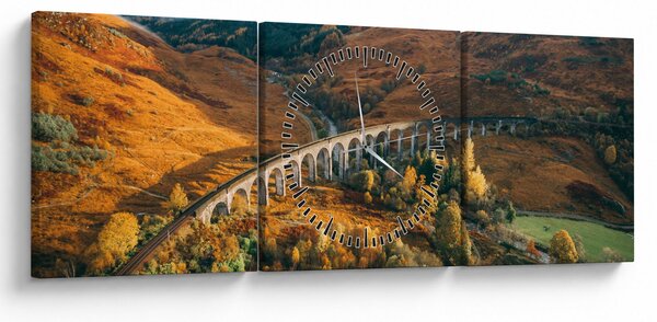 Obraz mostu ve skotském údolí (s hodinami) (90x30 cm)