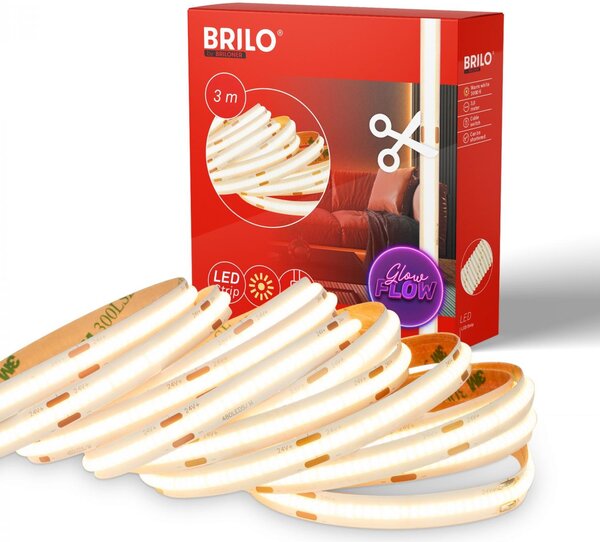 BRILO 2318480 COB LED Strip 3m, samolepící, teplá bílá, bílé - BRILO
