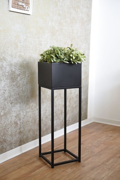 Květináč na vysokých nohách ELEVATE SQUARE, ocel, výška 79 cm, černý mat