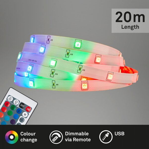 BRILO 2323360 LED Strip 20m, dálkový ovladač, RGB barevné módy, bílé - BRILO
