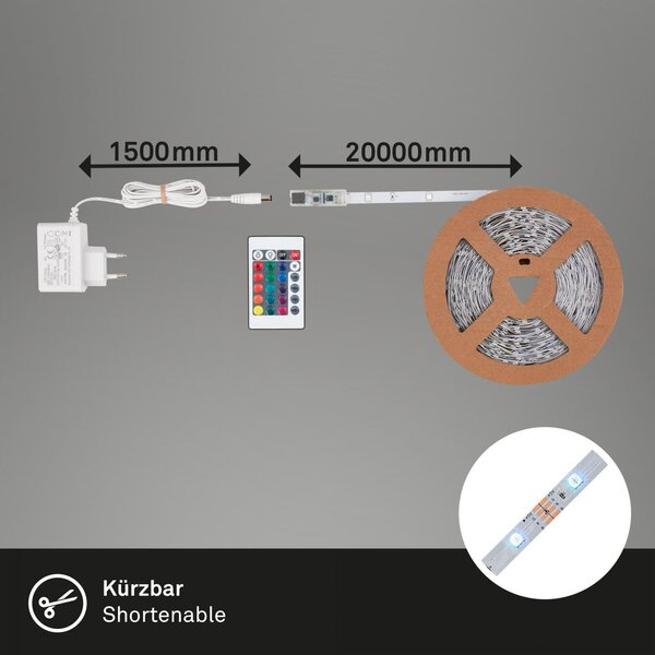 BRILO 2323360 LED Strip 20m, dálkový ovladač, RGB barevné módy, bílé - BRILO