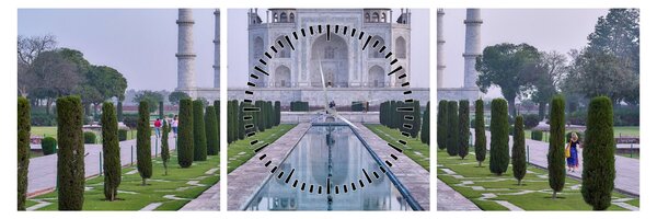 Obraz - Taj Mahal za východu slunce (s hodinami) (90x30 cm)