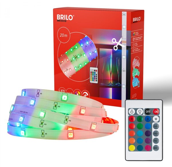 BRILO 2323360 LED Strip 20m, dálkový ovladač, RGB barevné módy, bílé - BRILO