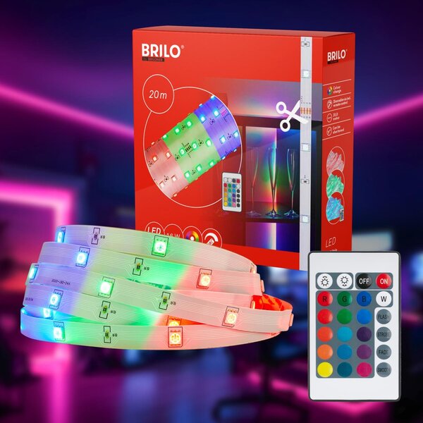 BRILO 2323360 LED Strip 20m, dálkový ovladač, RGB barevné módy, bílé - BRILO