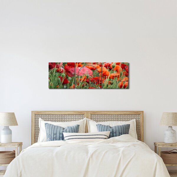 Obraz z pole vlčích máků (s hodinami) (90x30 cm)