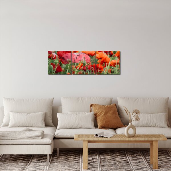 Obraz z pole vlčích máků (s hodinami) (90x30 cm)