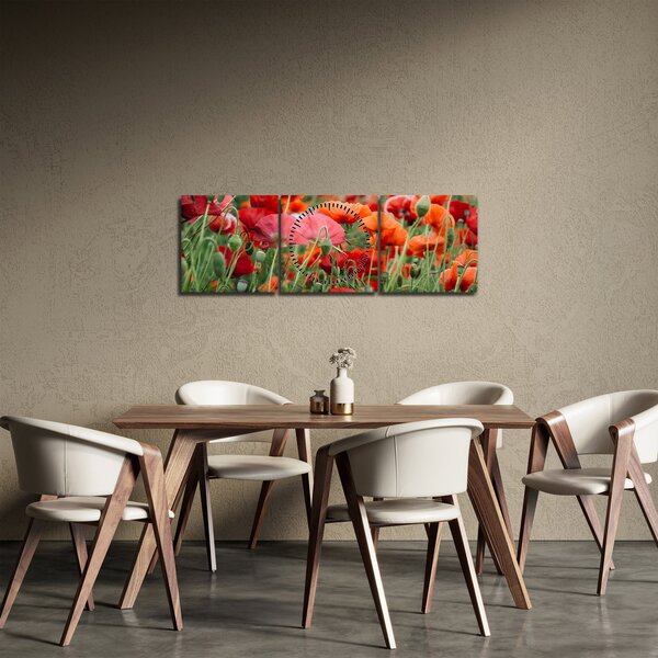 Obraz z pole vlčích máků (s hodinami) (90x30 cm)