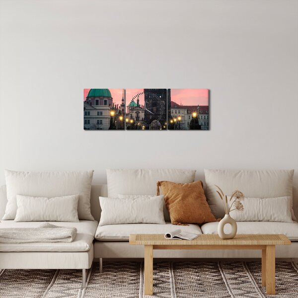 Obraz - Na Karlově mostě (s hodinami) (90x30 cm)