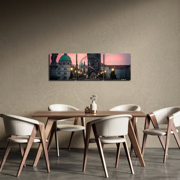 Obraz - Na Karlově mostě (s hodinami) (90x30 cm)