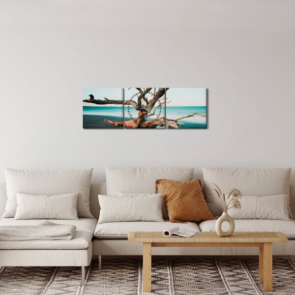 Obraz - Vyplaveno na pláži (s hodinami) (90x30 cm)