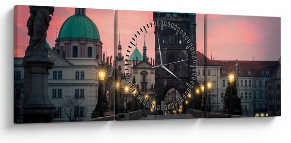 Obraz - Na Karlově mostě (s hodinami) (90x30 cm)