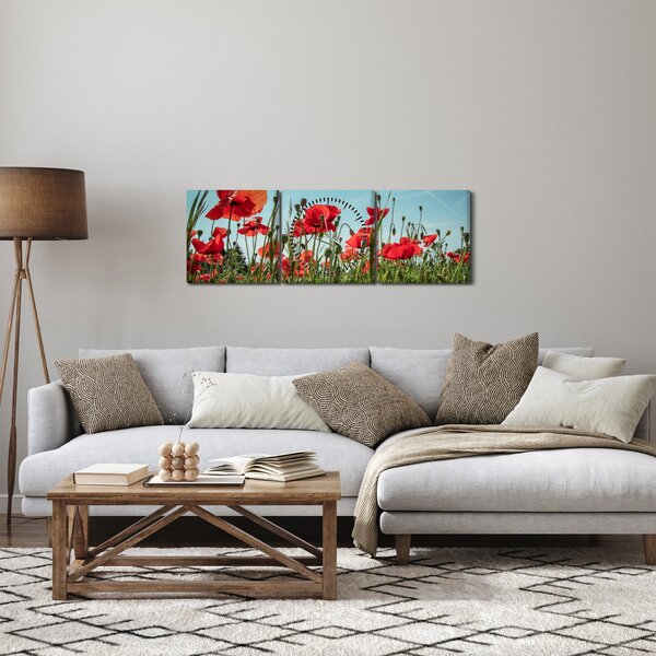 Obraz - Na poli vlčích máků (s hodinami) (90x30 cm)