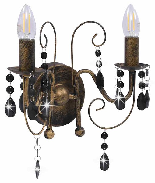Nástěnná lampa s korálky černá patina 2 x žárovky E14 281591