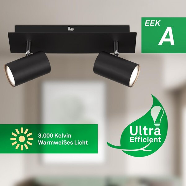 BRILO 2840025 Isil A LED stropní bodové svítidlo, třída A, 2-ramenné, 50.000h, nastavitelné, černá - BRILO