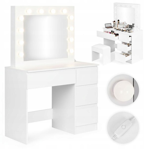 ModernHome MRDT09 toaletní stolek se zrcadlem LED osvětlení a taburet bílý
