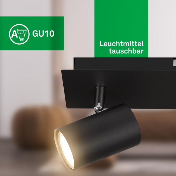 BRILO 2840025 Isil A LED stropní bodové svítidlo, třída A, 2-ramenné, 50.000h, nastavitelné, černá - BRILO
