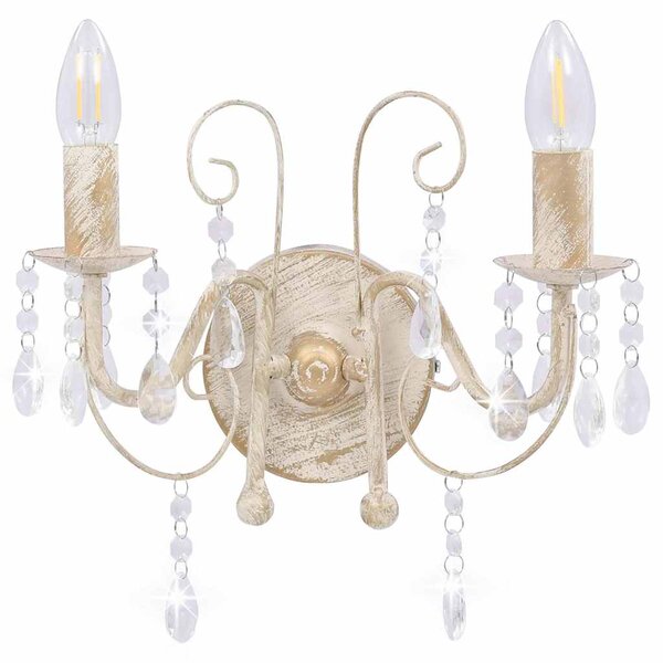 Nástěnná lampa s korálky bílá patina 2 x žárovka E14 281590