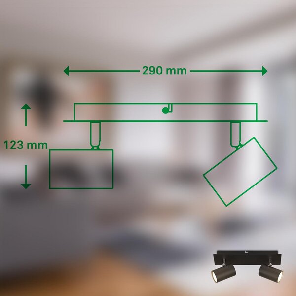 BRILO 2840025 Isil A LED stropní bodové svítidlo, třída A, 2-ramenné, 50.000h, nastavitelné, černá - BRILO