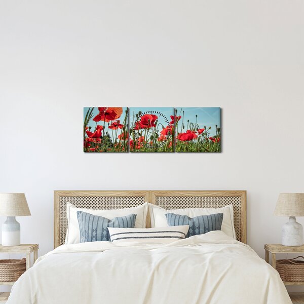 Obraz - Na poli vlčích máků (s hodinami) (90x30 cm)