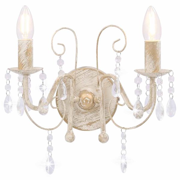 Nástěnná lampa s korálky bílá patina 2 x žárovka E14 281590