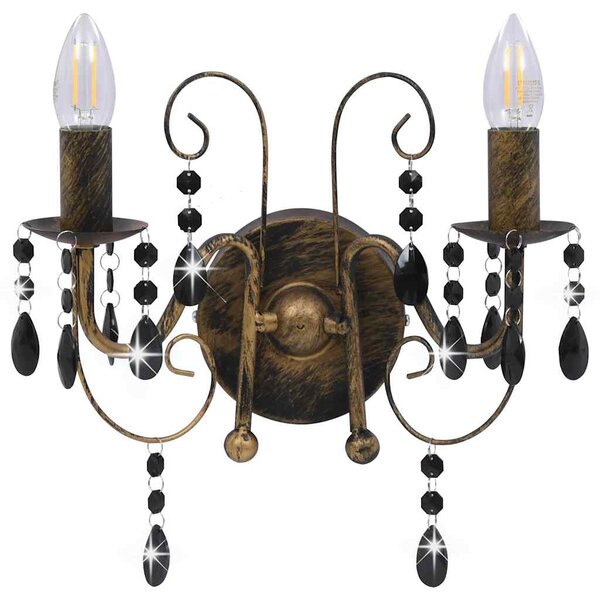 Nástěnná lampa s korálky černá patina 2 x žárovky E14 281591