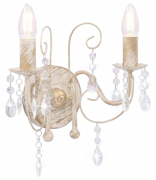 Nástěnná lampa s korálky bílá patina 2 x žárovka E14 281590