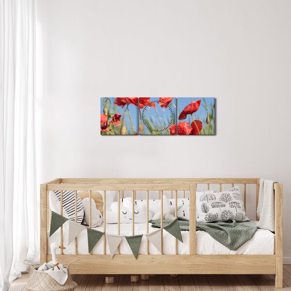 Obraz - Vlčí máky (s hodinami) (90x30 cm)