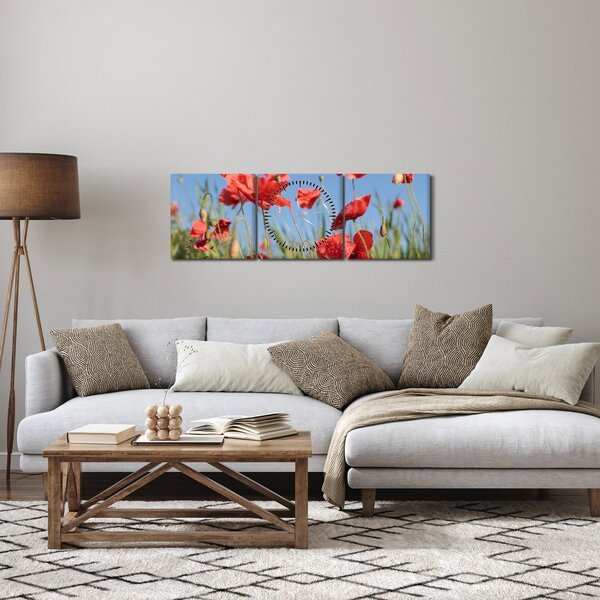 Obraz - Vlčí máky (s hodinami) (90x30 cm)