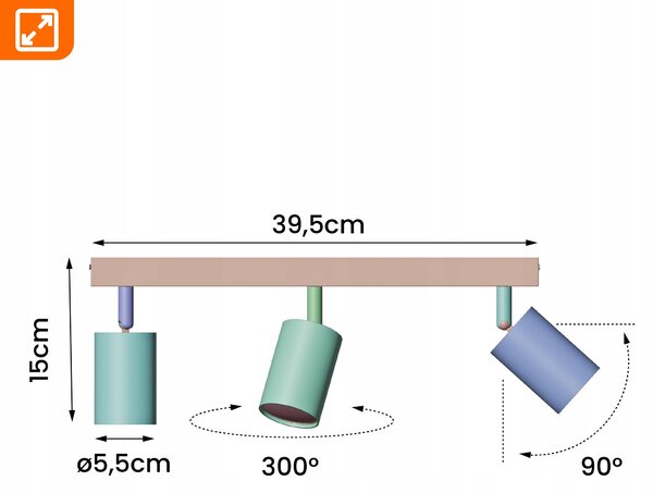 Přisazené bodové svítidlo GU10, nastavitelné, 3 žárovky, Ø 55 mm