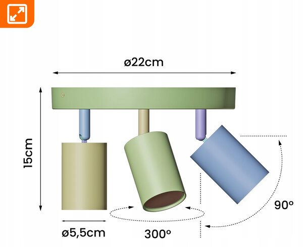 Přisazené bodové svítidlo GU10, nastavitelné, 3 žárovky, Ø 55 mm