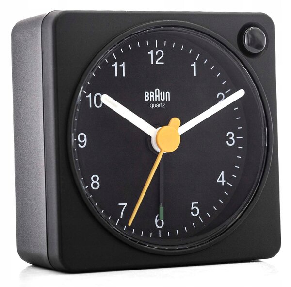 Budík Braun BC02XB kostka černý tichý Snooze LED AA Neobrite