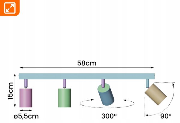 Přisazené bodové svítidlo GU10, nastavitelné, 4 žárovky, Ø 55 mm
