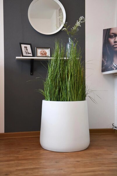 Kulatý květináč VEKRA, výška 50 cm, sklolaminát, bílý