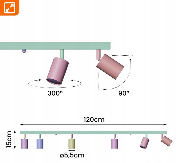 Přisazené bodové svítidlo GU10, nastavitelné, 6 žárovek, Ø 55 mm