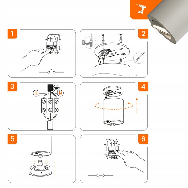 Kašmírové přisazené bodové svítidlo GU10, nastavitelné, IP20, Ø 80 mm