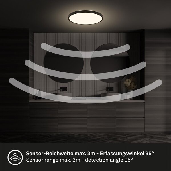 BRILO 3829015 Chet LED stropní svítidlo IP54, 3m dosah čidla, pohybové čidlo, černá - BRILO