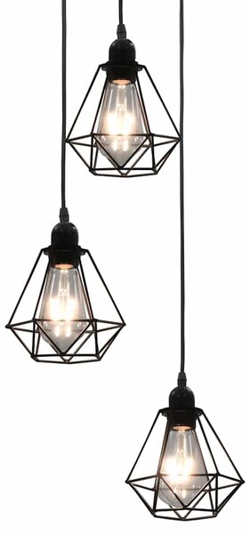 Stropní lampa s diamantovým designem černá 3 x žárovka E27 281634