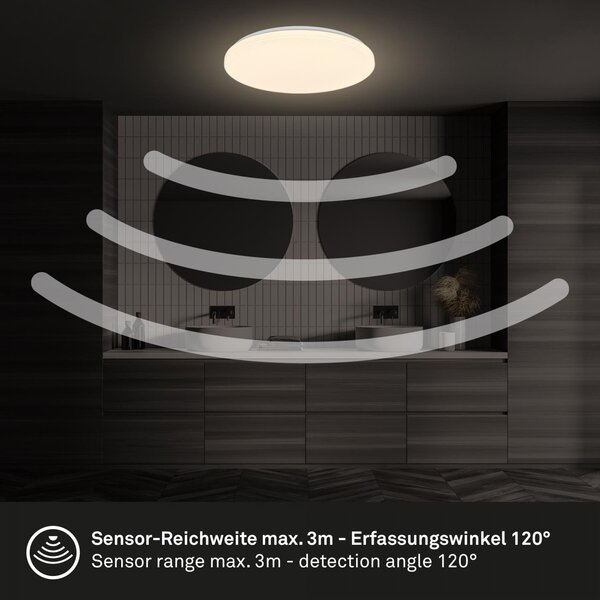 BRILO 3827016 Walk LED stropní svítidlo IP54, 3m dosah čidla, pohybové čidlo bílé - BRILO
